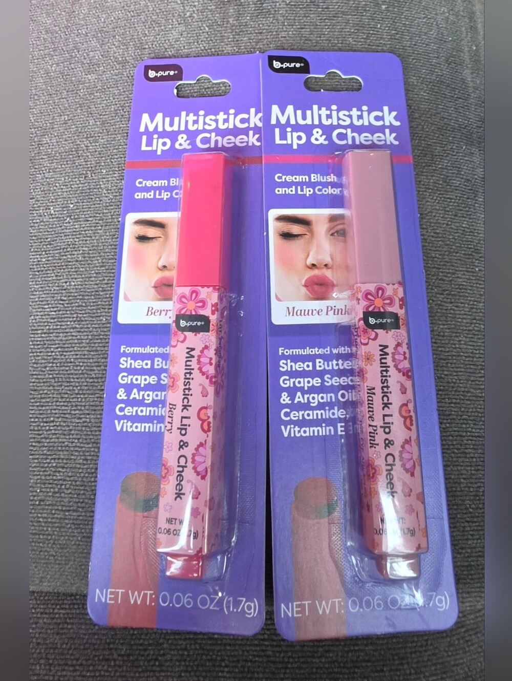 B Pure Multistick Lip & Cheek In Mauve Pink & Berry 0.06oz BNIB